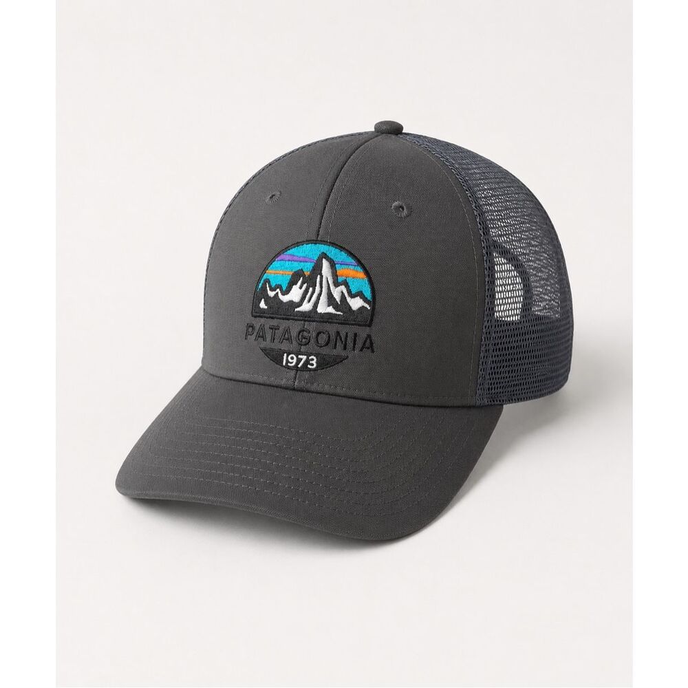 Patagonia Fitz Roy Scope LoPro Trucker Hat in gray with a mesh back